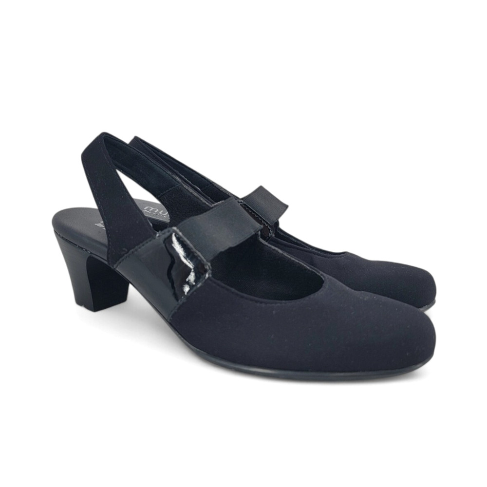 Munro Ella‎ Women 6 Slingback Heel Black Mary Jane Comfort Stretch Shoe
